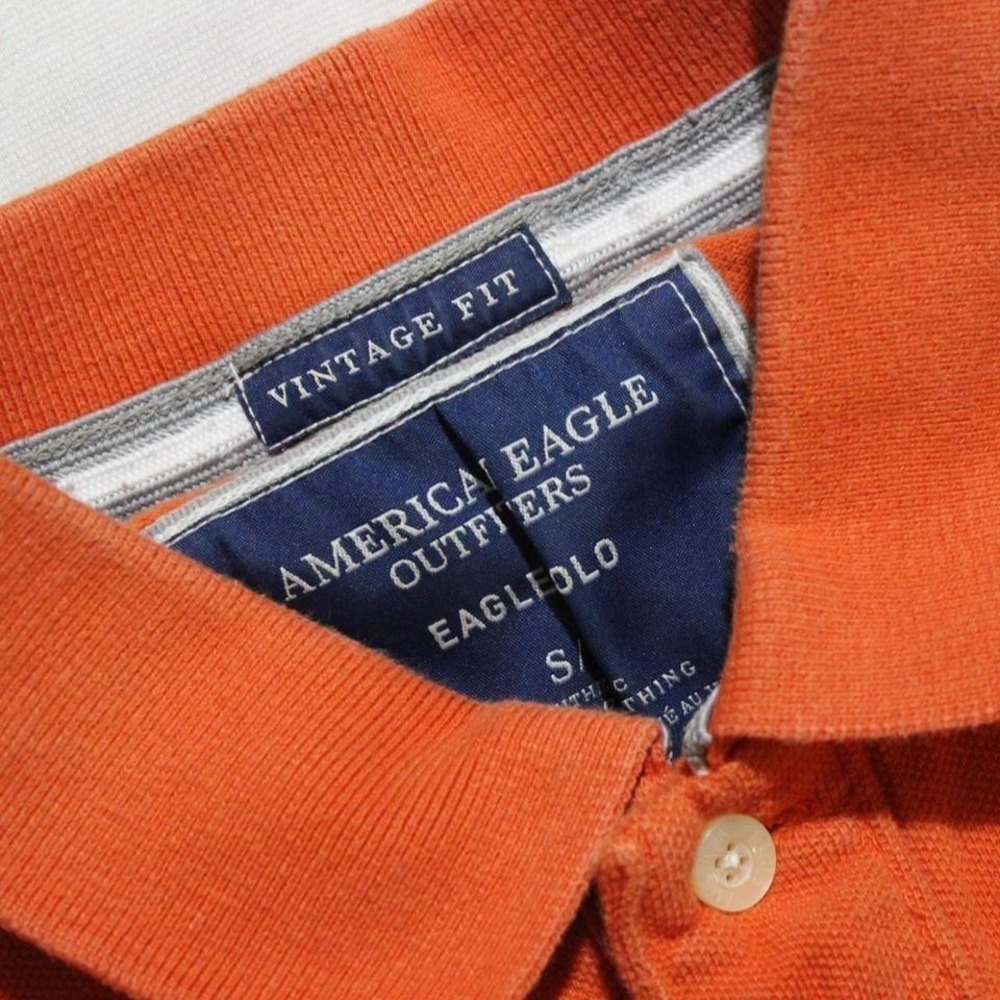Mens/Unisex Y2K Skater Preppy American Eagle Orange Button Up Polo Shirt - Picture 4 of 8